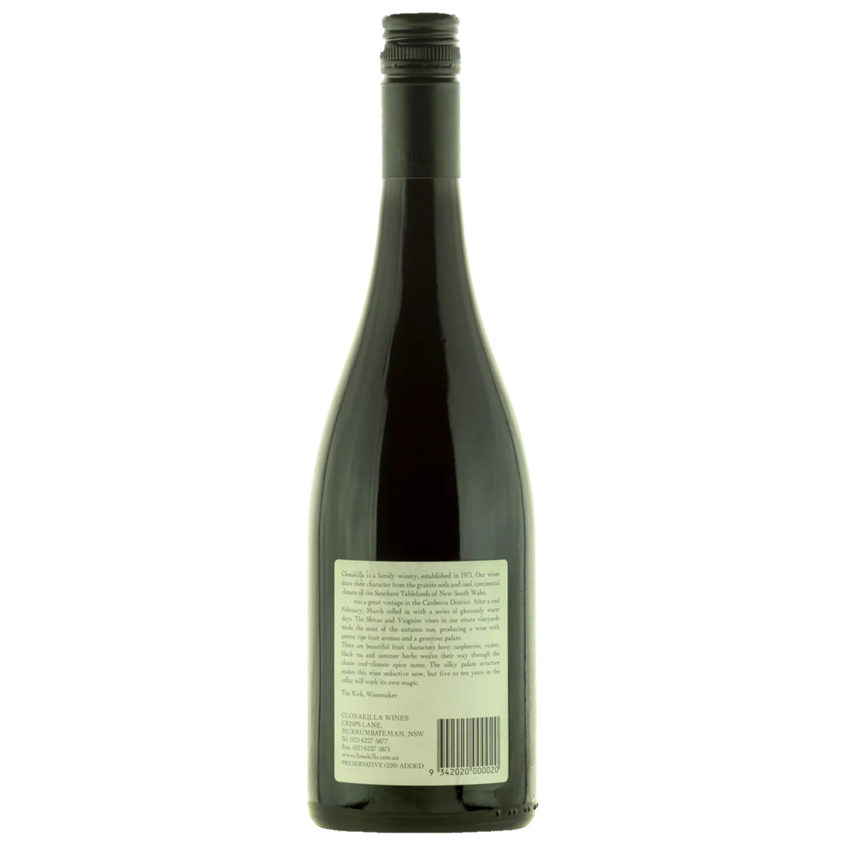 2023 Clonakilla Shiraz Viognier back label