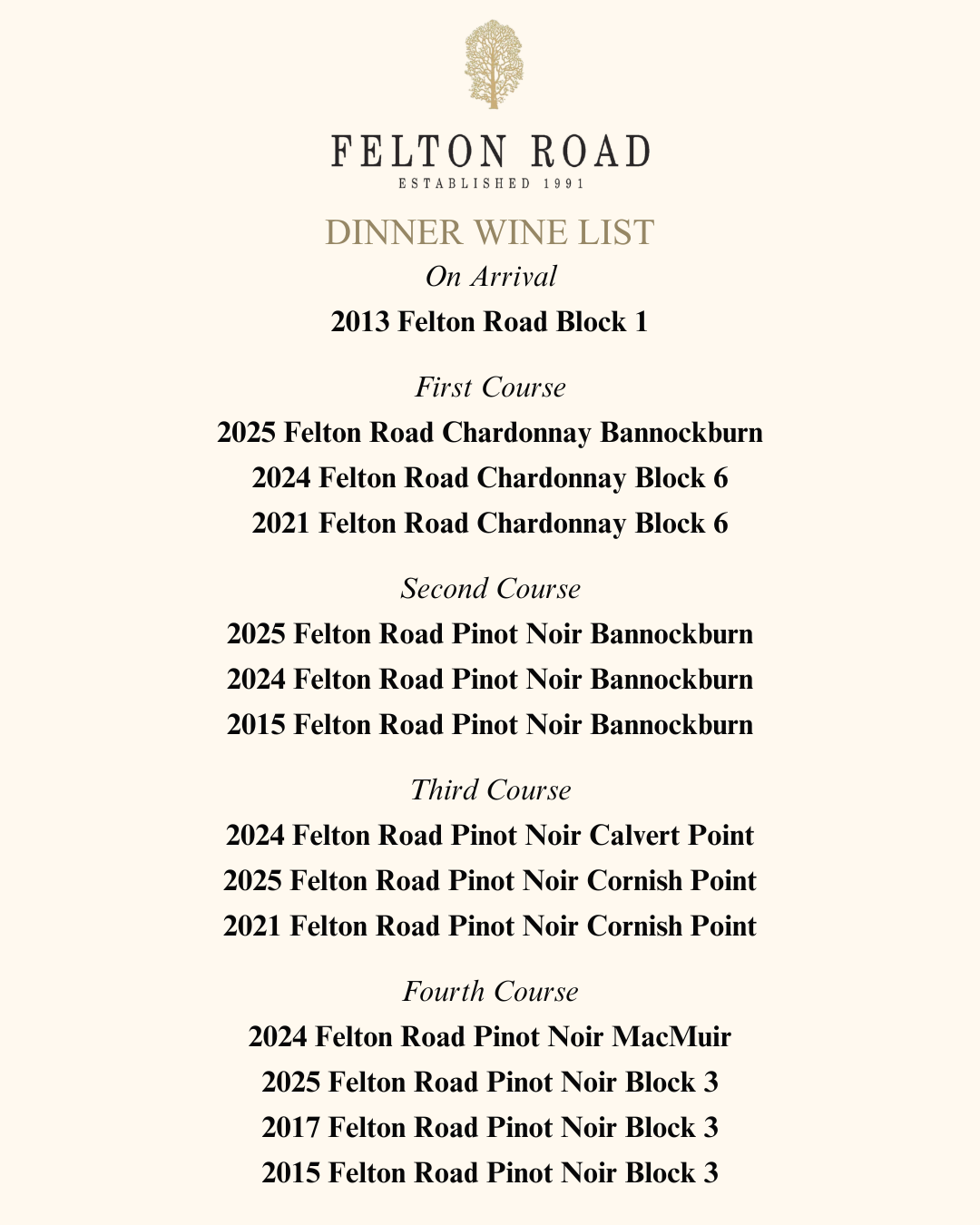 Felton Road Winemaker Dinner | Mon July 27