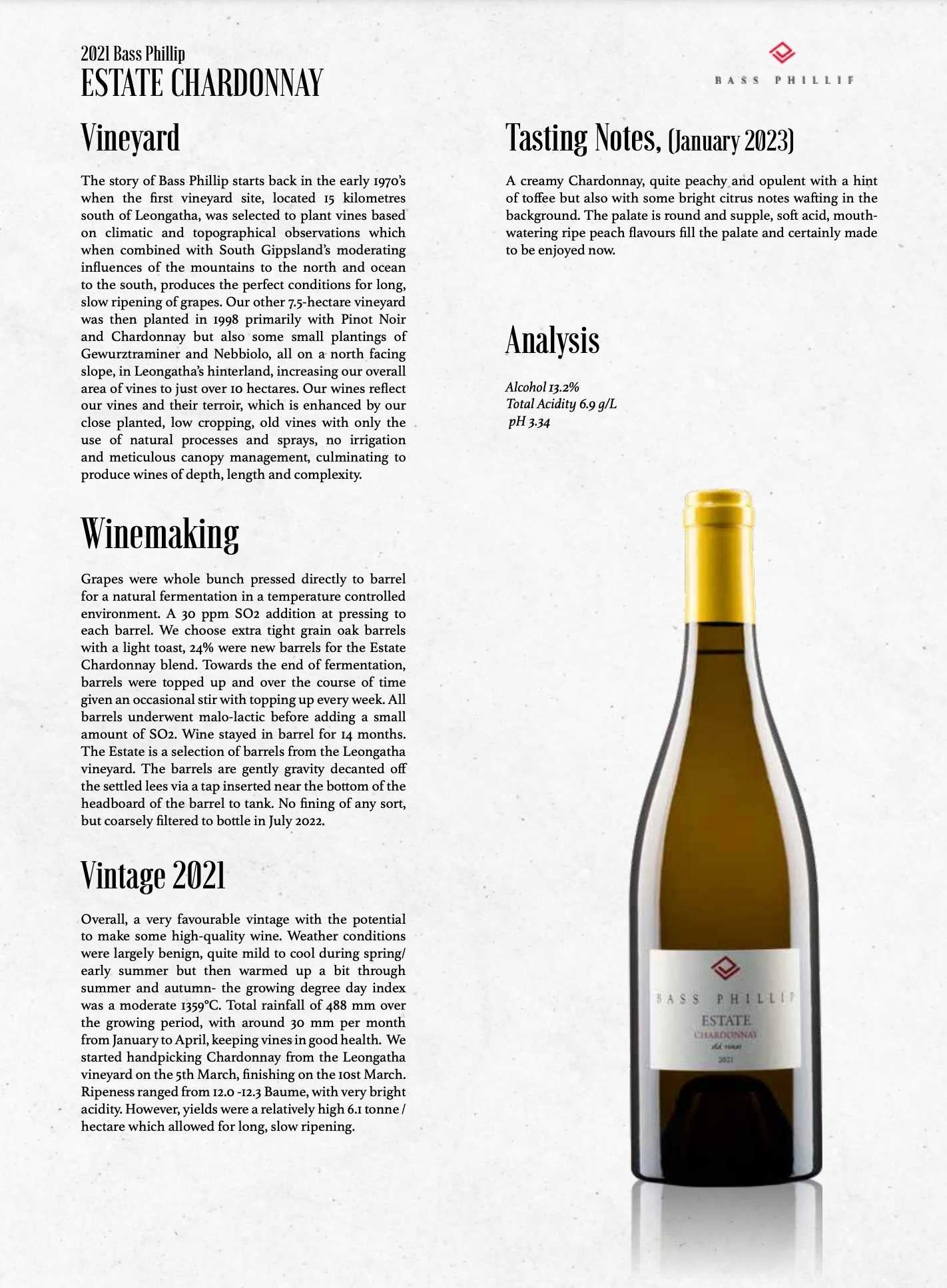 2021 Bass Phillip Estate Chardonnay background information