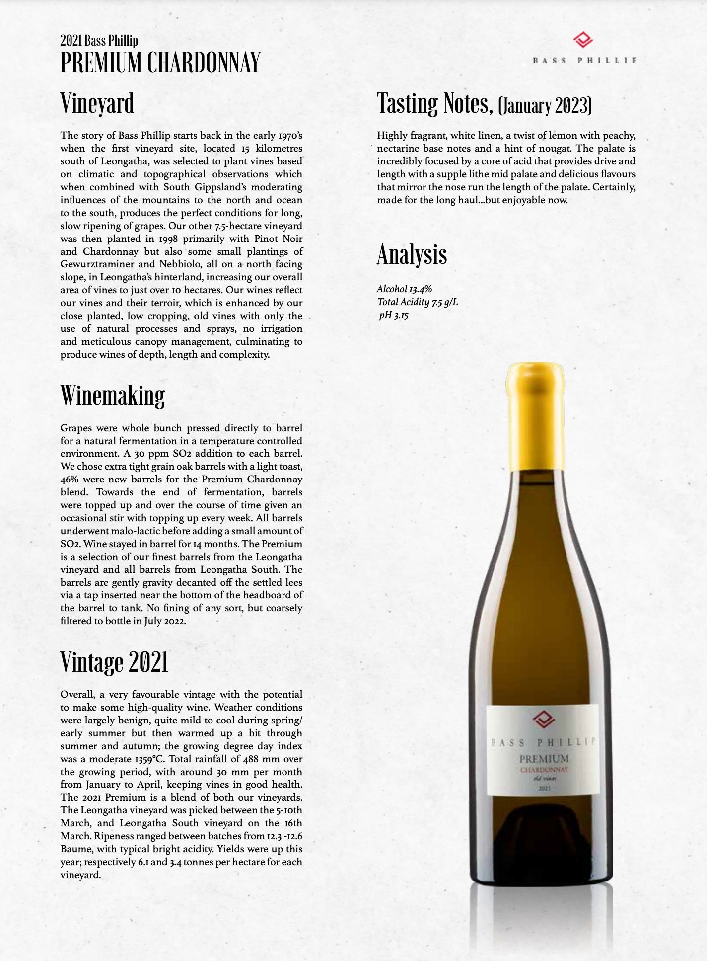 2021 Bass Phillip Premium Chardonnay Jeroboam