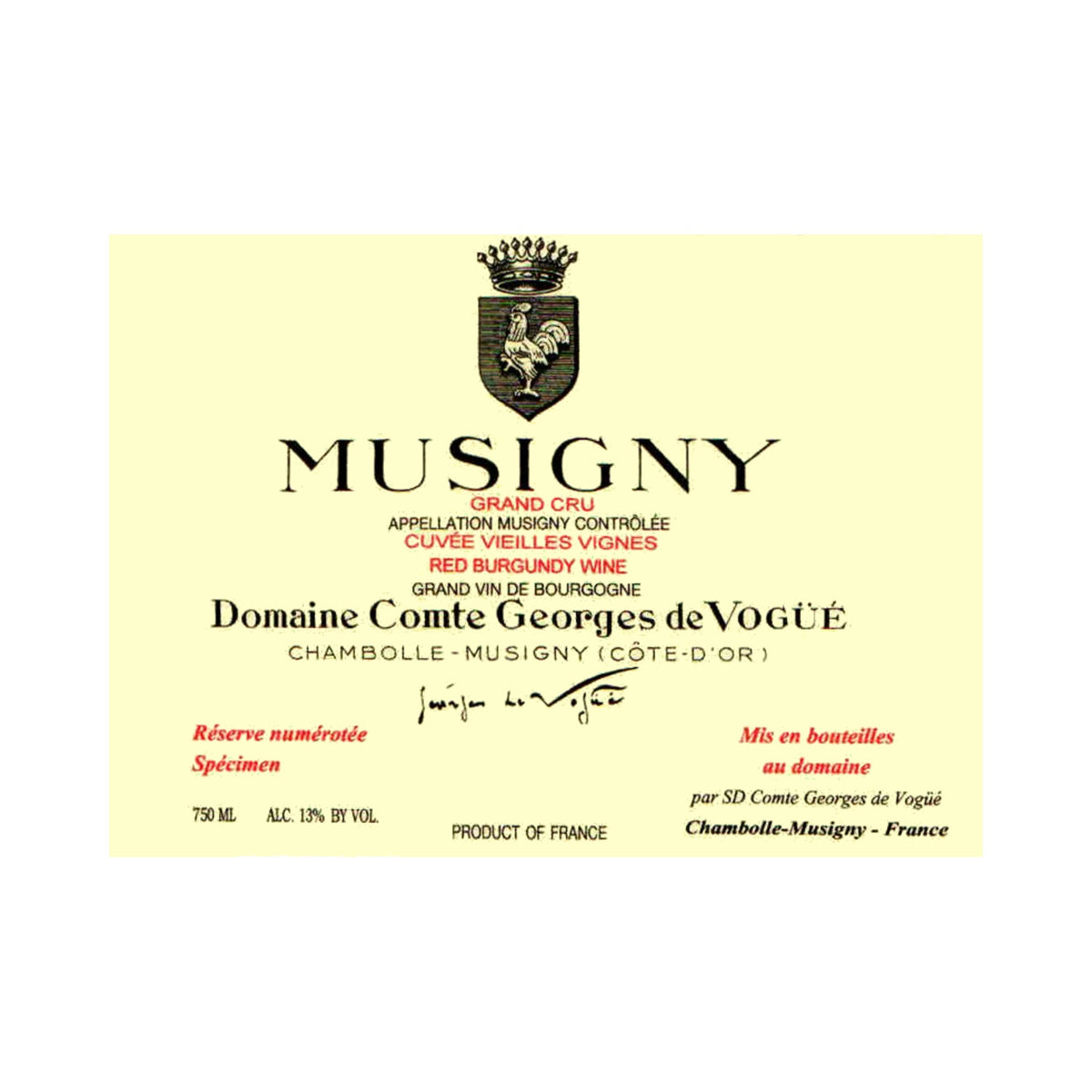 2021 Comte Georges de Vogue Musigny Grand Cru front label