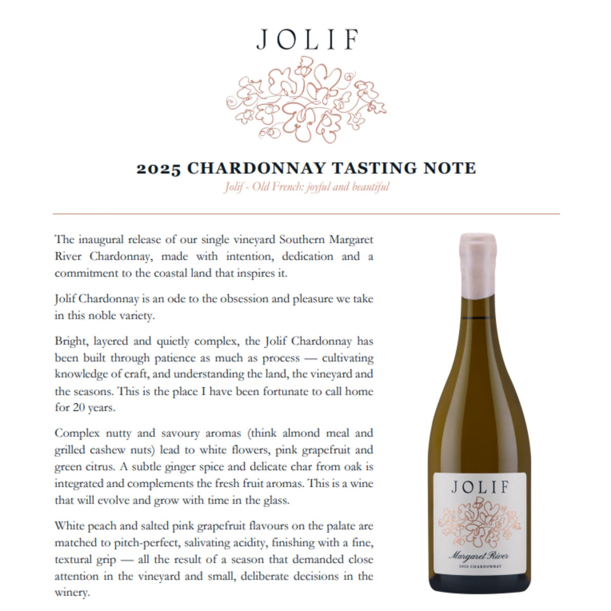 Jolif 2025 Chardonnay, single vineyard Southern Margaret River