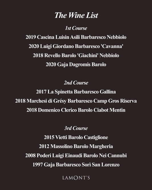 Barolo & Barbaresco Benchmark Dinner | Mon Aug 10