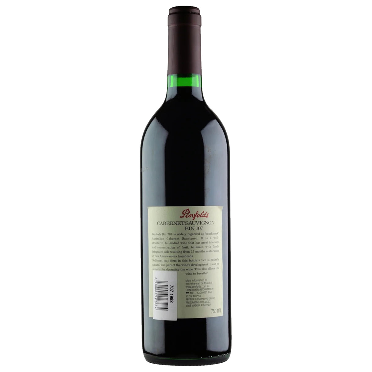 1998 Penfolds Bin 707 Cabernet Sauvignon back label